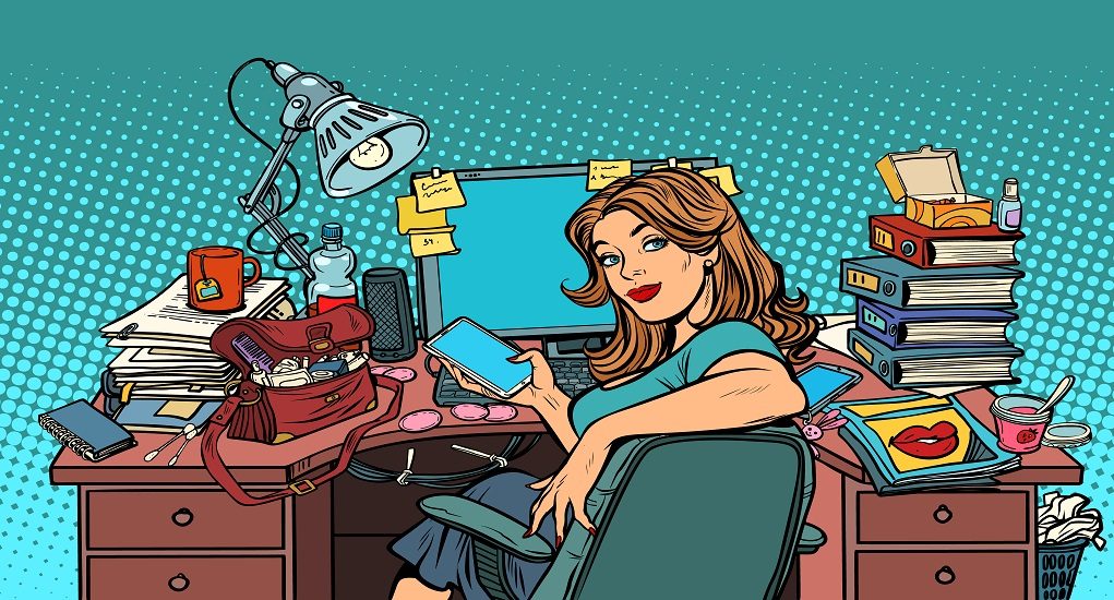 Businesswoman,In,The,Workplace.,Pop,Art,Retro,Vector,Illustration,Vintage