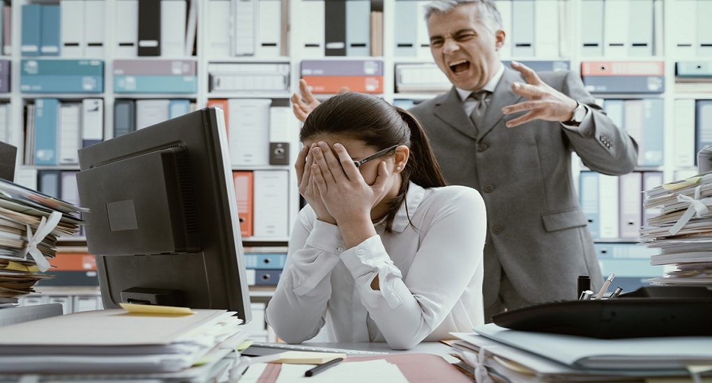 Angry,Boss,Yelling,At,His,Young,Employee,,She,Is,Stressed