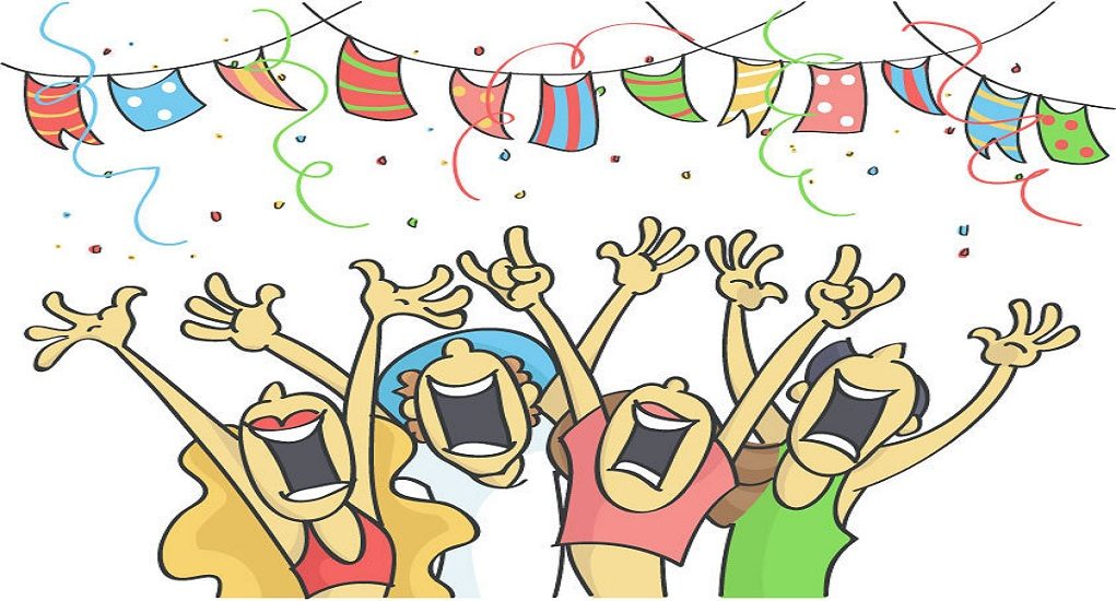 Funny,Cartoon,Illustration,Of,Group,Of,People,Partying.