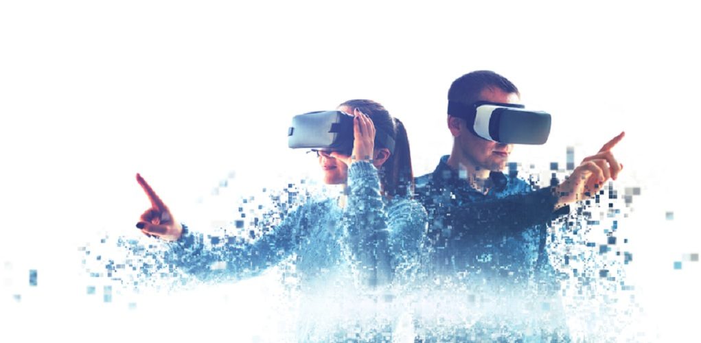 A,Man,And,A,Woman,In,Glasses,Of,Virtual,Reality.