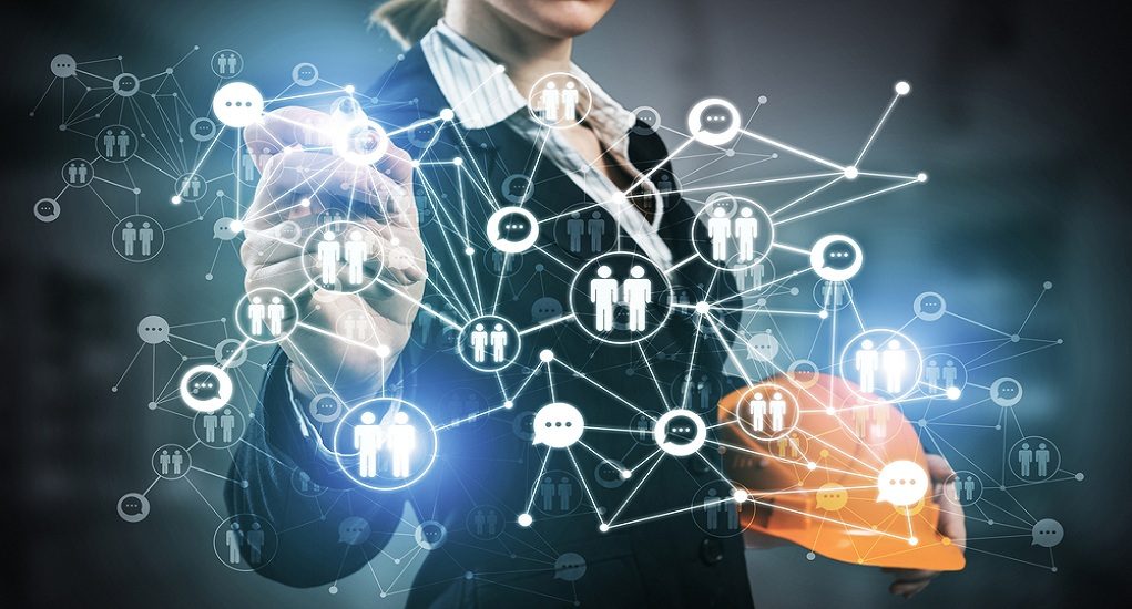 Businesswoman,With,Abstract,Social,Network,Interaction,Structure.,Woman,In,Business
