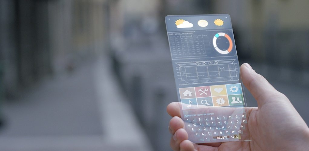 A,Man,In,The,City,,Use,The,Transparent,Phone,With
