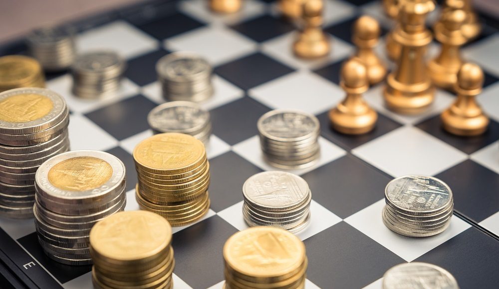 Many,Heap,Of,Coins,On,Chessboard,Game,With,Rival,Team,