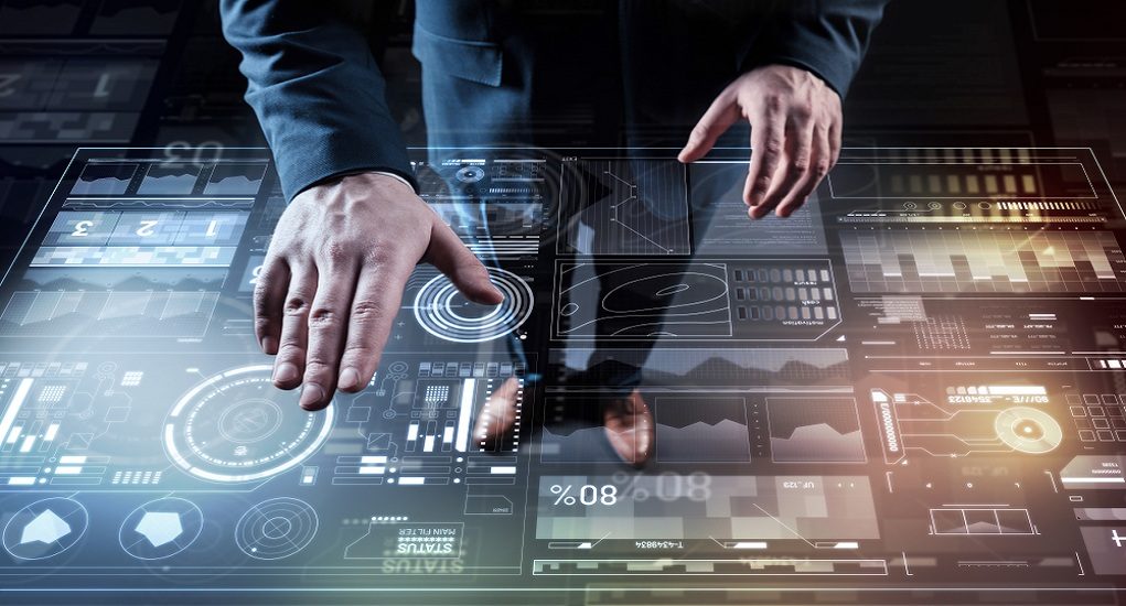 Careful,Work.,Calm,Elegant,Professional,Programmer,Touching,A,Futuristic,Transparent