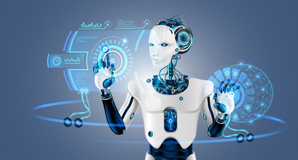Robot,Cybernetic,Organism,Works,With,A,Virtual,Hud,Interface,In